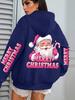 Merry Christmas Pink Santa Claus Printed Hoodies Women Pocket Fleece Hoodie Autumn Multicolor Sportswear Hip Hop Loose Clothes