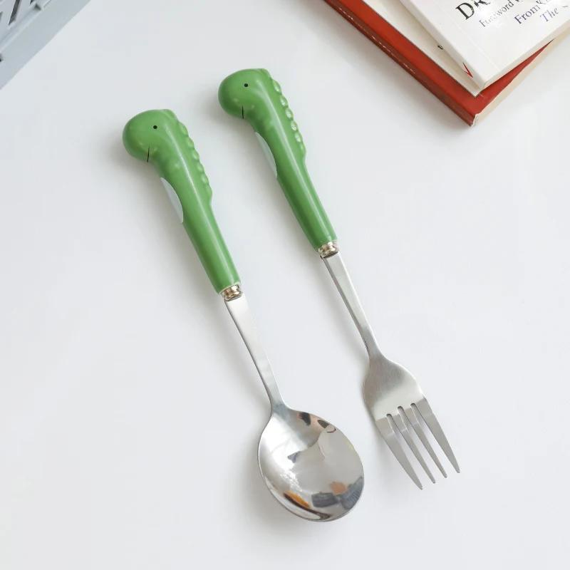 Ins Cartoon Bear Dragon Spoon Fork Chopsticks Cutlery Set for Children Kids School Cute Portable Stainless Steel Tableware