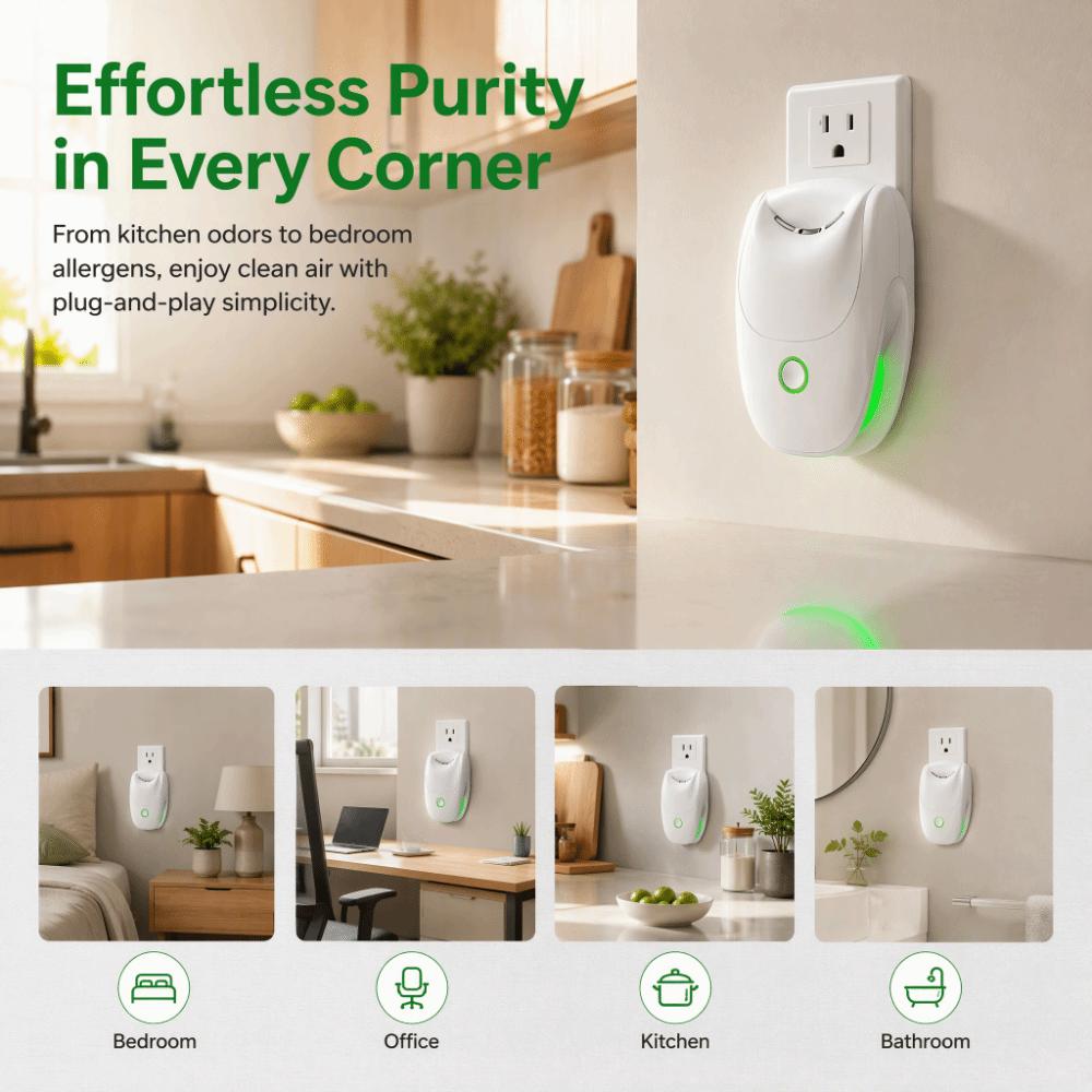 Two-Speed Adjustment Plug In Air Purifier Intelligent Negative Ion Generator Bedroom Use