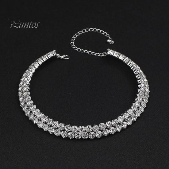 3 Pcs/Set Women Jewelry Set Rhinestone Double-layered Floral Decor Necklace Earrings Bracelet Set Adjustable Length Bride Wedding Jewelry for Prom