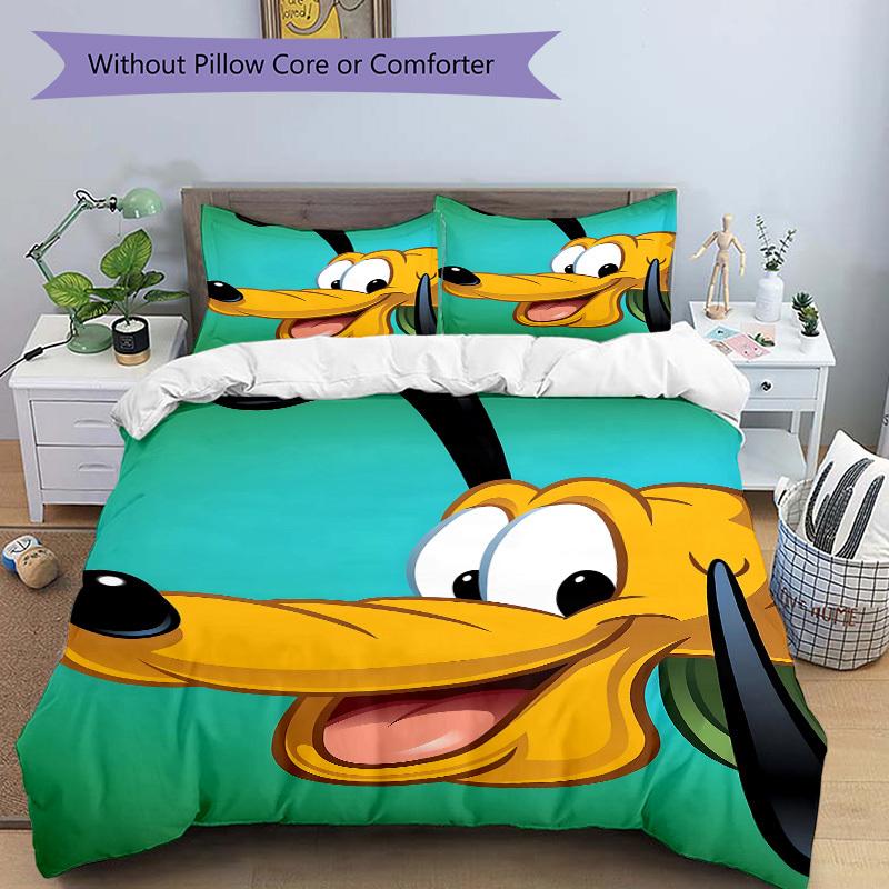 3pcs Set Pluto Dog1pc of Quilt Cover+2pcs of Pillowcase, No Core, Print Bedding, All Seasons Bedroom Setting090