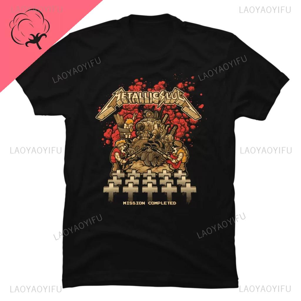 Funny Cat Meowtallica Cat Rock Music Print T-Shirts Rock Music Men Tops Fashion Oversized Tee Comfortable Unsiex Couple Wears