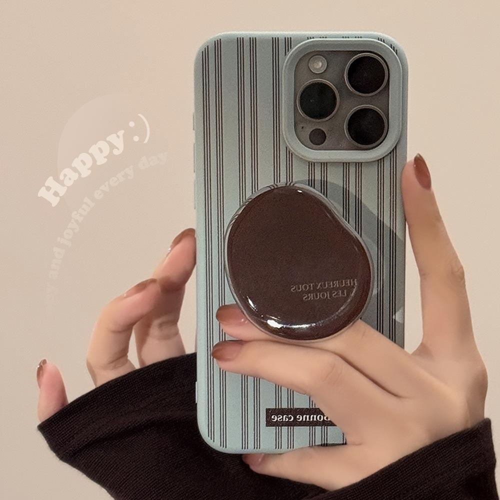 Premium Striped IPhone 16 Case, Retro Brown Stand for Apple 17, IPhone 15 Pro Max, Compatible with Multiple IPhone Models