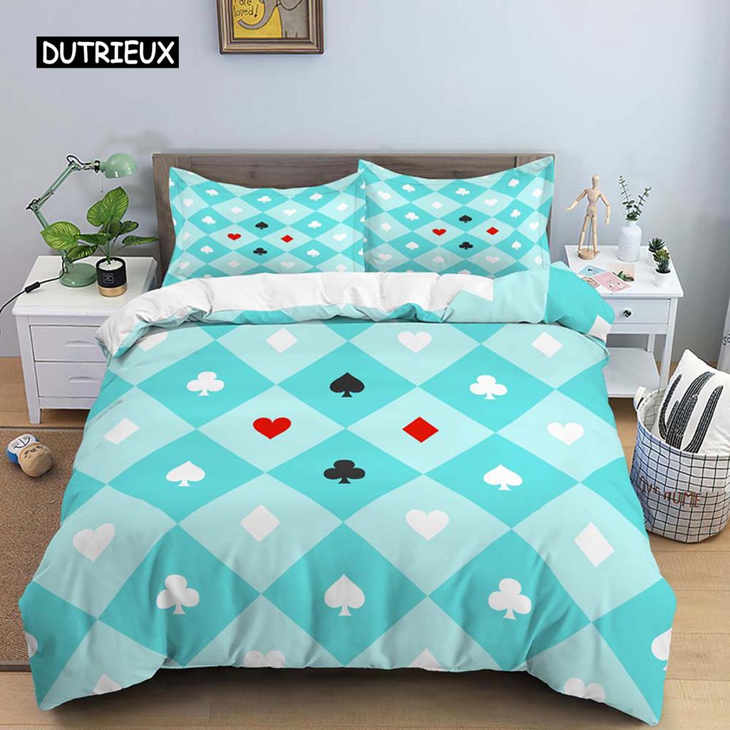 Poker King Queen Duvet Cover Modern Card Game Bedding Set Gamer Playing Comforter Cover Gambling Athletics Polyester Quilt Cover