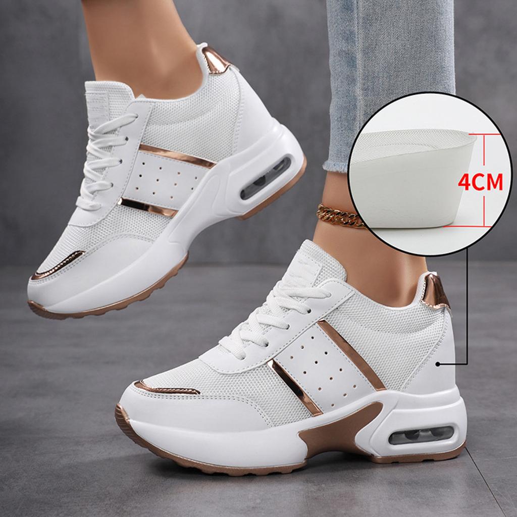 Sneakers Women Wedge Shoes Casual PU Leather Lace Up Anti-Slip Vulcanized Shoes Outdoor Breathable 4cm High Heel Platform Shoes