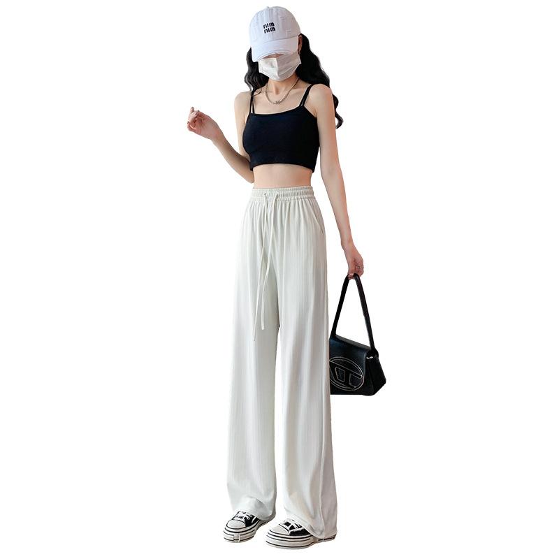 Sweatpants Ice Silk Wide-leg Pants Women's Summer Thin 2025 New Mosquito-proof Sunscreen Straight Casual Small Cool Shaking Pants
