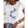 Dragonfly butterfly print blouse loose women's short-sleeved T-shirt round neck casual fashion daily