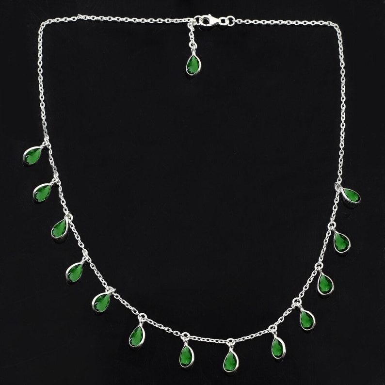 Grüne Smaragd-Labor-Edelsteinkette, handgefertigter Schmuck, 925 Sterling Silber, Geschenk für sie, einzigartiges Geschenk, Silberschmuck