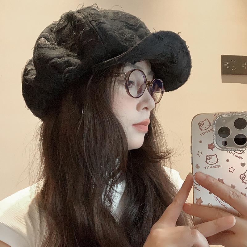 

Retro literary white octagonal hat women s autumn and winter new street versatile cloud beret Adult (55-58cm) чорний