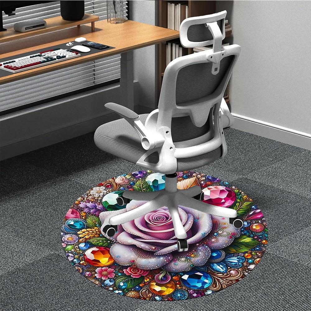 

1pc Gemstone Rose Chair Carpet for Office, Soft, Non-Slip Polyester Mat, Office, Entryway, Living Room, Bedroom, yy251207288 80cm by 80cm