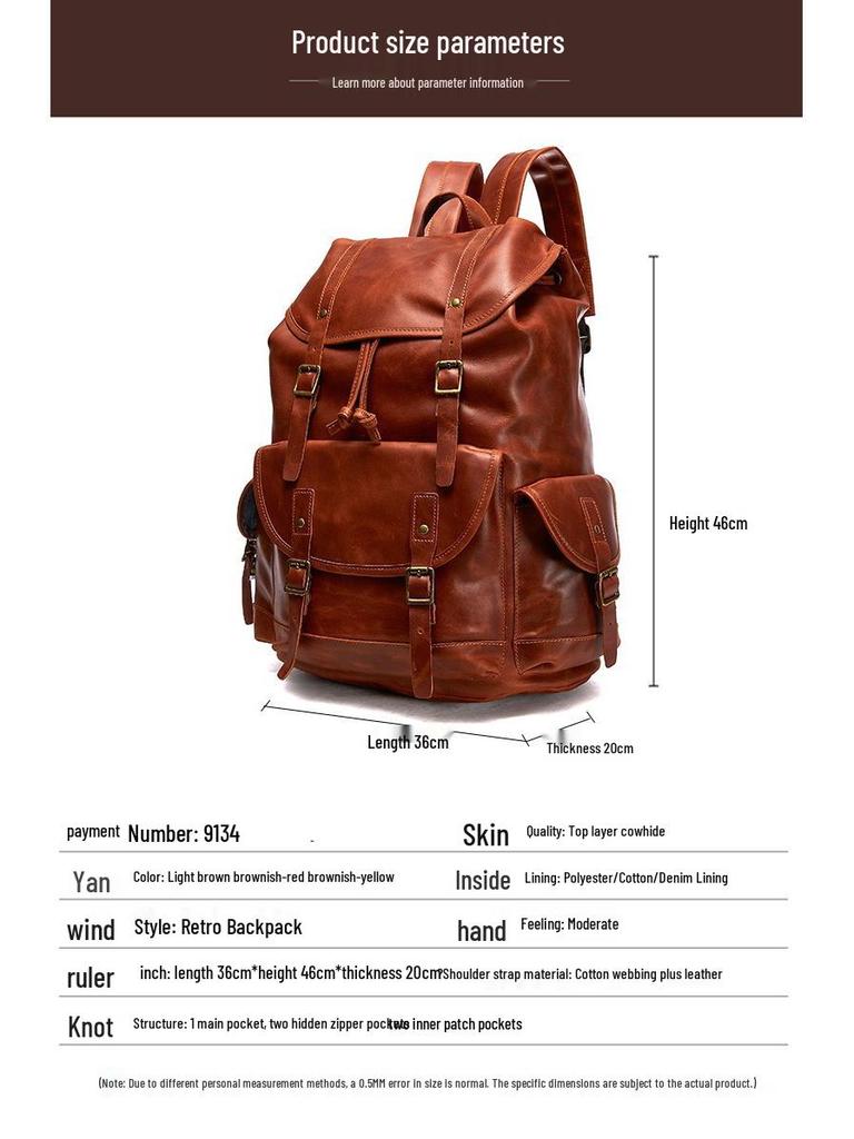 Men's Vintage Leather Backpack for Business and Travel