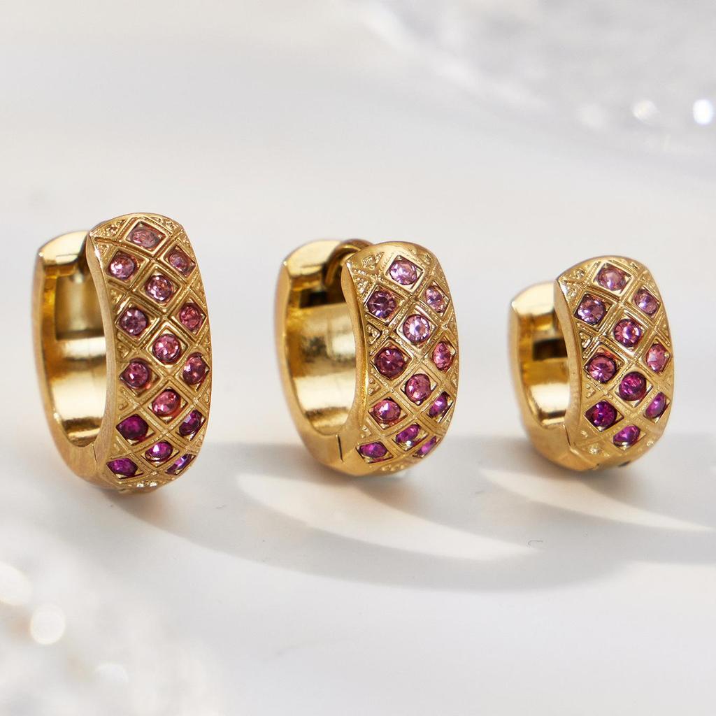 18k Gold-Plated Stainless Steel Plaid Zircon Earrings