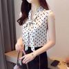 New Summer Office Lady Elegant Fashion Polka Dot Print Bow Lace Up Loose Chiffon Tank Top Shirt Sleeveless Casual Blouses