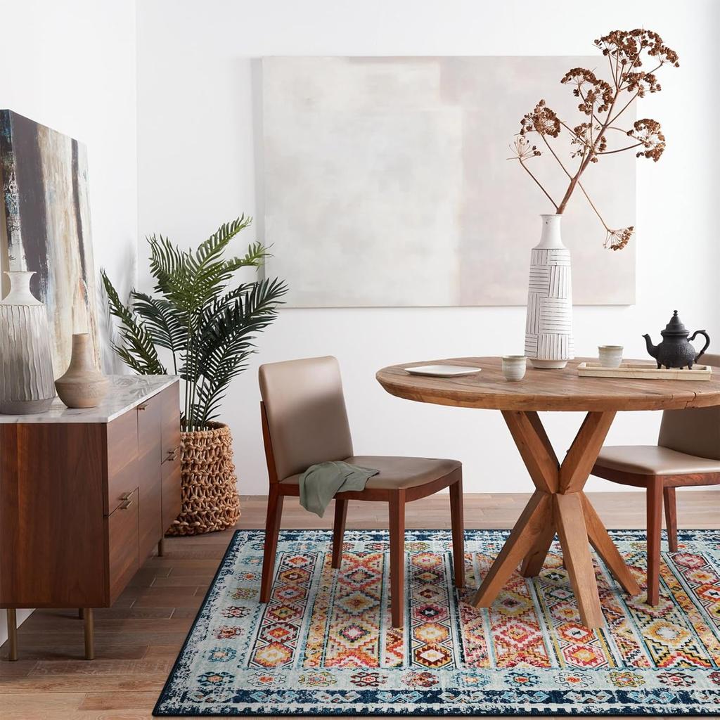 Modrozelený koberec Malé koberce Boho Koberce pratelné v pračce Protiskluzové pro vstupní halu Kuchyň Koupelna Ložnice Vintage Měkký Nízký vlas Modré Květiny Barevný