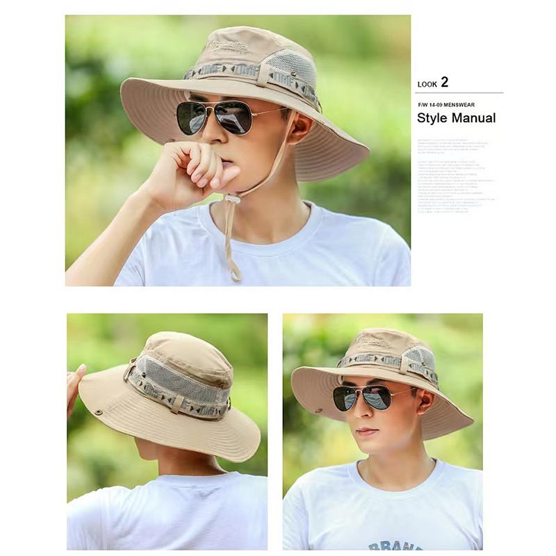 Summer Men Bucket Hat Outdoor Uv Protection Wide Brim Hiking Hat Mesh Fisherman Hat Beach Sunscreen Cap