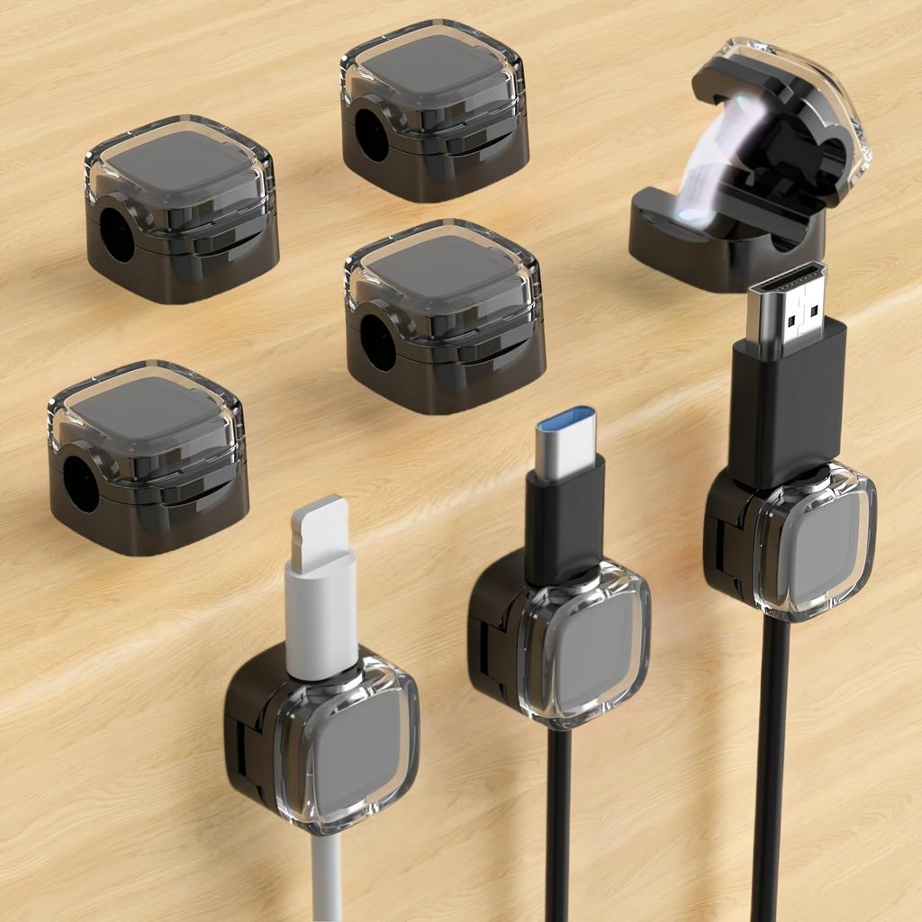 6-Pack Magnetic Cable Clips with Adjustable Adhesive Cord Holders - Strong Magnetic & Adhesive Base,Organize Chargers, Cables, Earphones, Cord Clips