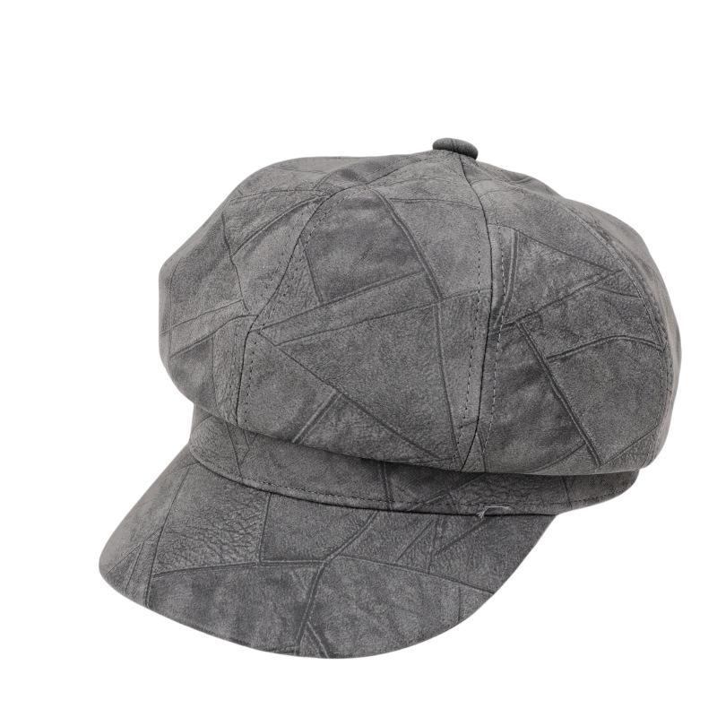 Wildleder Karomuster Achteckige Hut Damen Literarischer Malerhut Britische Retro Kappe Baskenmütze
