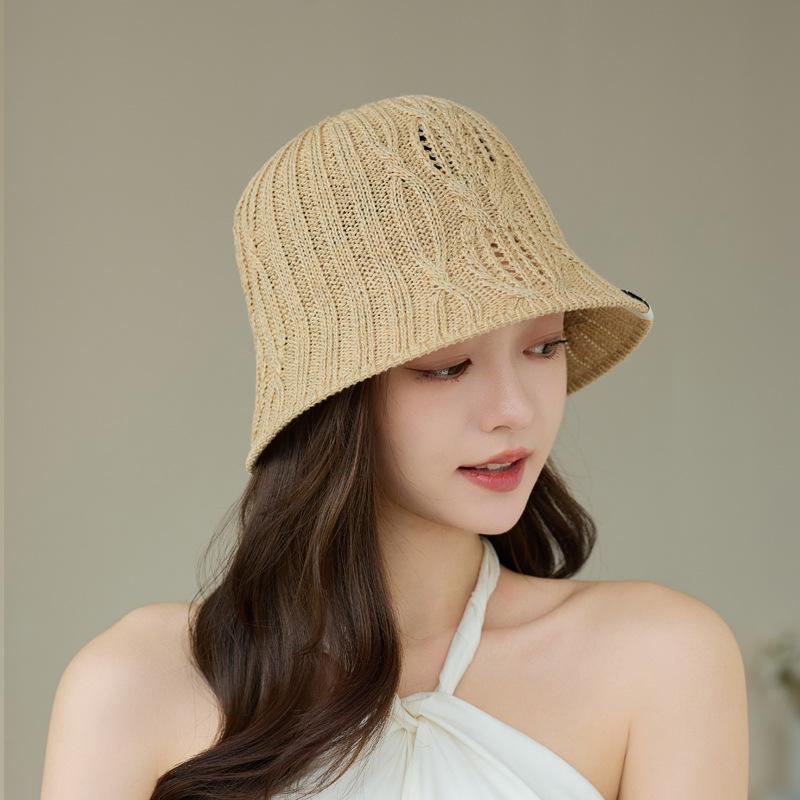 Summer new hollow woven bucket hat women's Japanese big head circumference washbasin hat seaside vacation sun hat