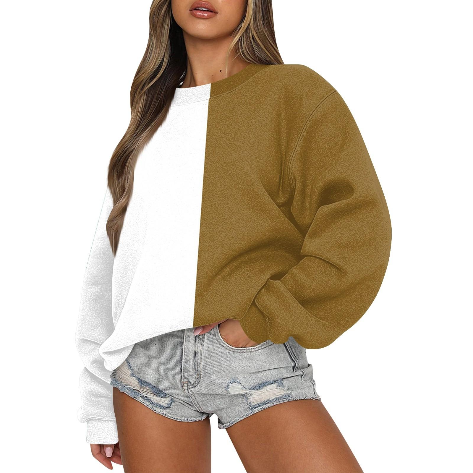 

Женский повседневный модный удобный свободный свитер с круглым вырезом и длинными рукавами с разноцветным принтом XL светло-коричневого