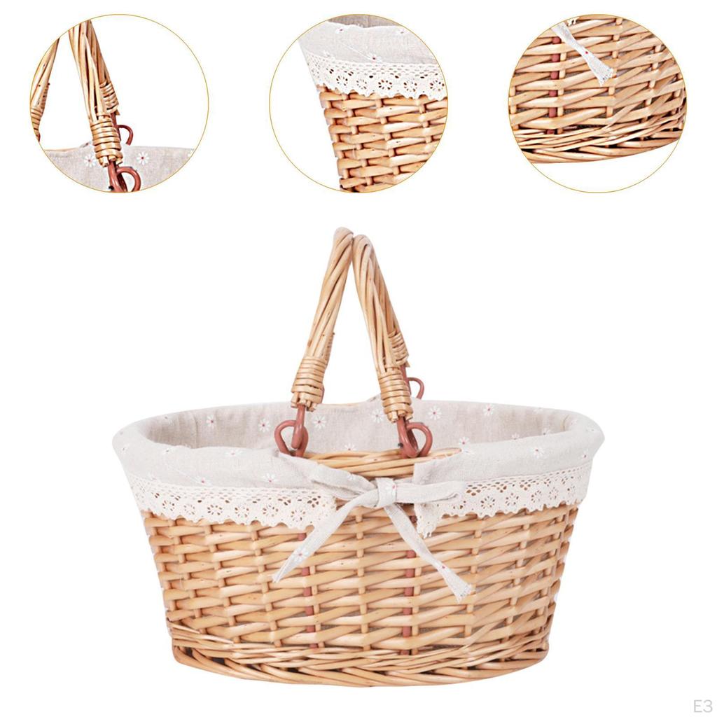 Hand Woven Storage Basket with Handle for Kitchen And Camping