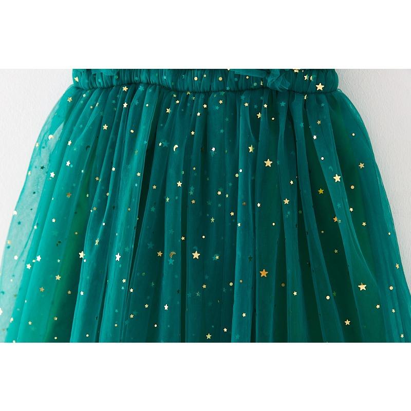 New Christmas Dress Stars Moon Strapless Dress Princess Mesh Shaggy Dress Children's Halter Dress Holiday Dress