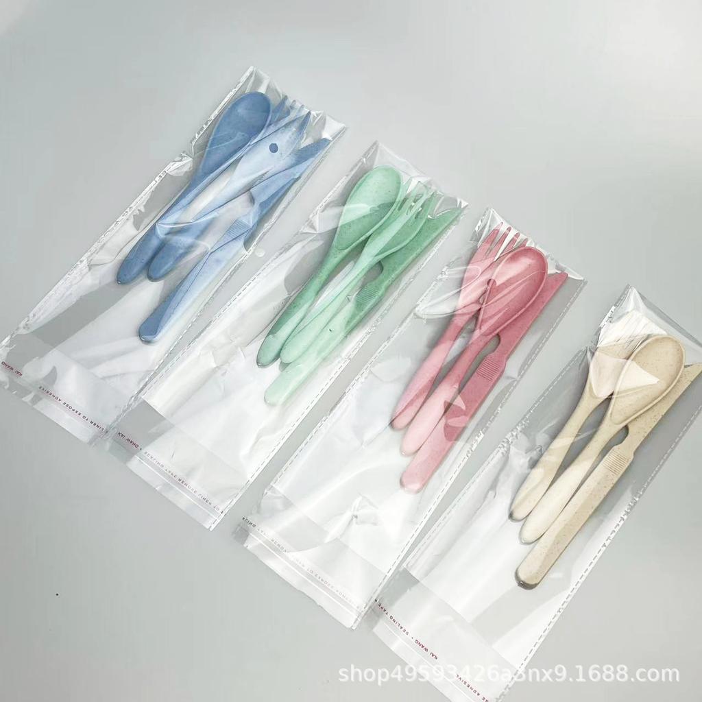 Wheat Straw Spoon Fork Knife Three-piece Set Wheat Tableware Set Plastic Spoon Fork Knife Portable Tableware