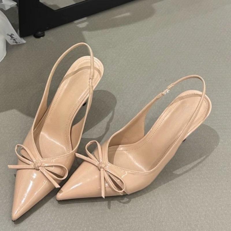 Nude High Heels! Spring and Summer New Niche Design Bow Hollow Fairy Bag Head Sandals