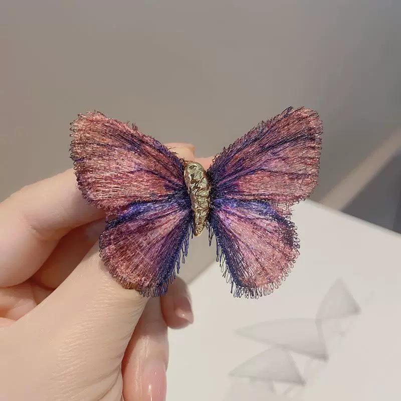 Gradient Color Embroidered Butterfly Vintage Brooch - Versatile Alloy Pin for All Seasons