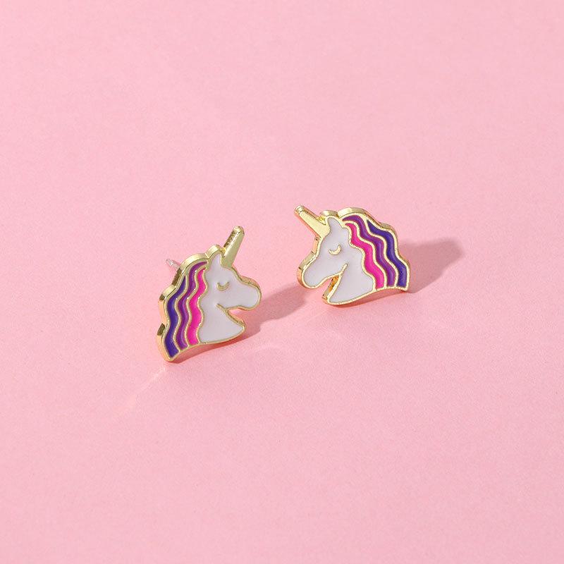 Hypoallergenic Clip On Earrings, Cute Cartoon Unicorn Rainbow Pony Pattern, Minimalist Versatile Dangle Earrings Jewelry for Young Girls