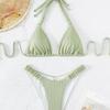 Sexy Solid Color Bikini Women's Triangle Sports Swimsuit European and American Swimsuit Beach Halter Hip High Waist Swimsuit