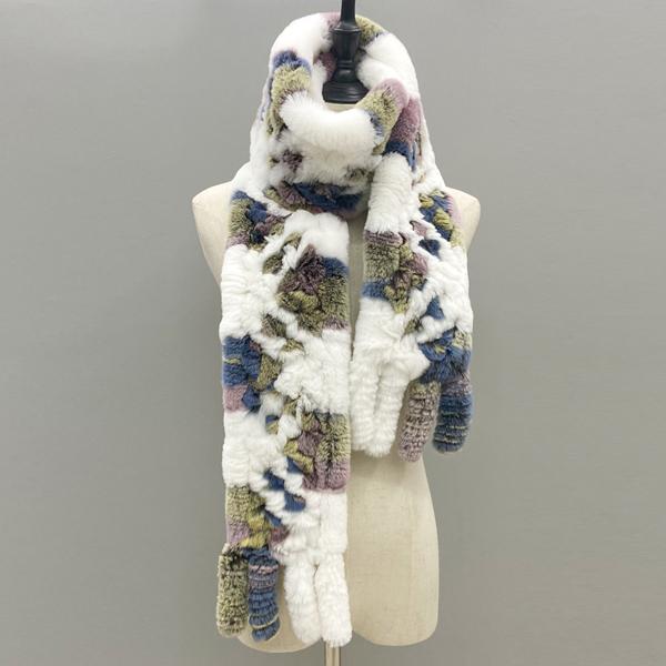 Natural Fur Scarf Fluffy Long Shawl Genuine Rex Rabbit Fur Hand Knitted Stylish Women Scarves In Winter Shawls 180cmx13cm
