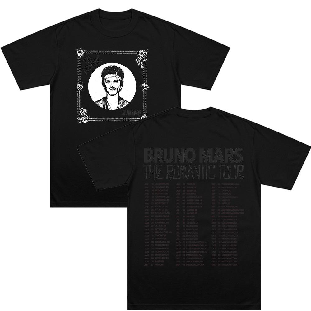 

The Romantic Tour Tee Bruno Mars New Date Tour 2026 T Shirts Y2K Aesthetic Streetwear Fashion Unisex Casual Cotton Comfort Tops XS чёрный