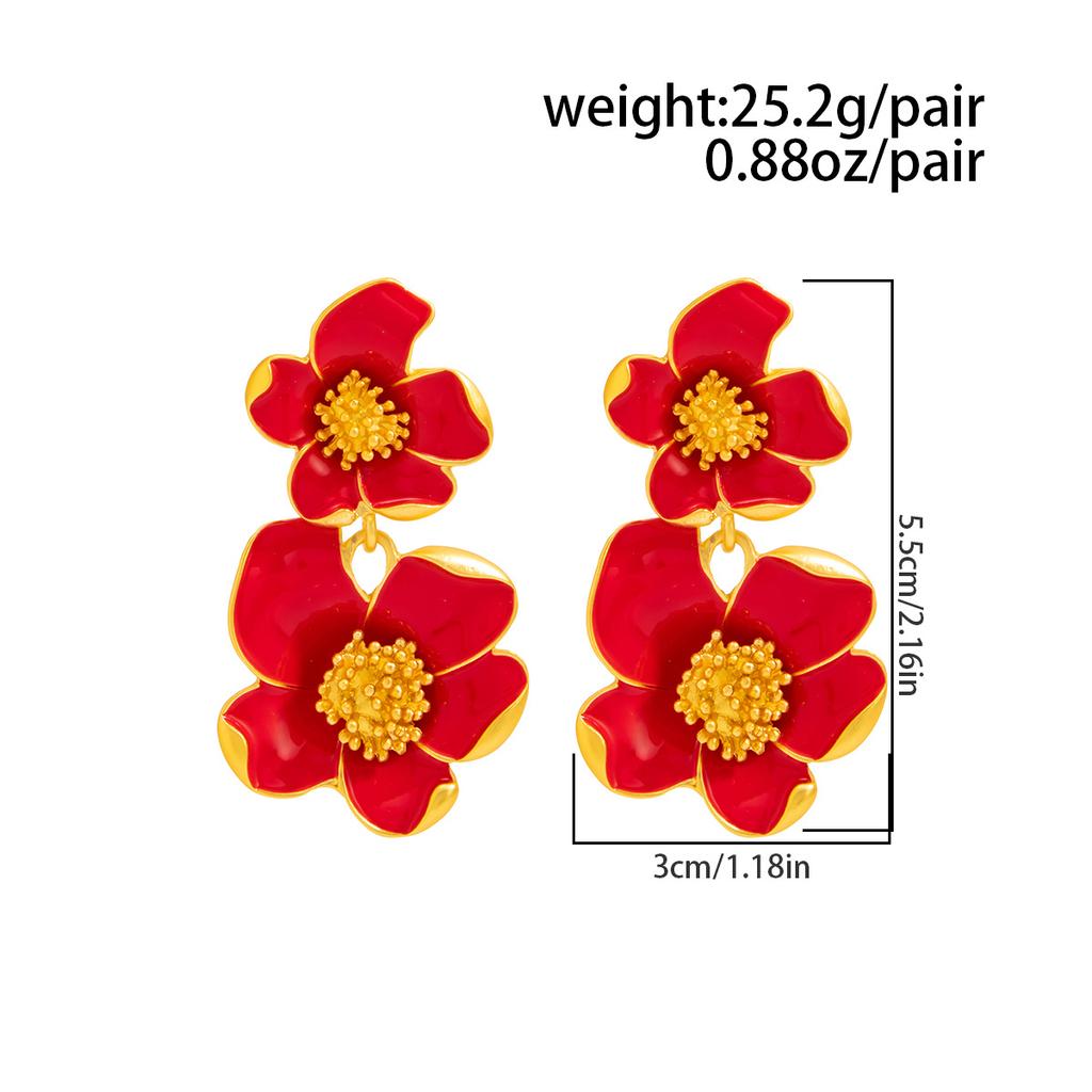 Exquisite White Enamel Petal Dangle Earrings for Women Vintage Double-Layer Metal Flower Earrings Classic Fashion Jewelry Gifts