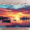2D plane 1 large fishing port sunset with vivid coastal ships and bird patterns - suitable for living room wedding
