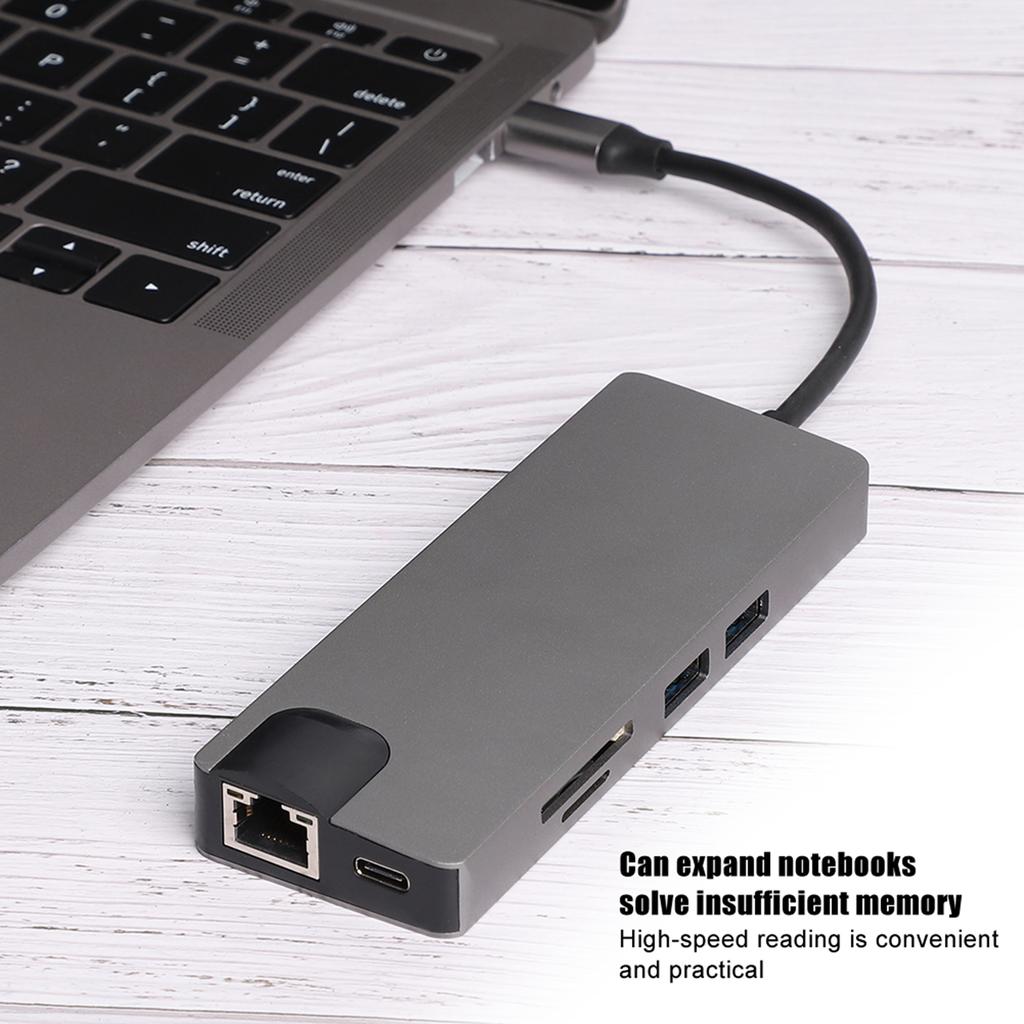 TYPE C Ethernet Hub to USB3.0 x 2 HDMI Memory Card Reading Notebook Office Accessories