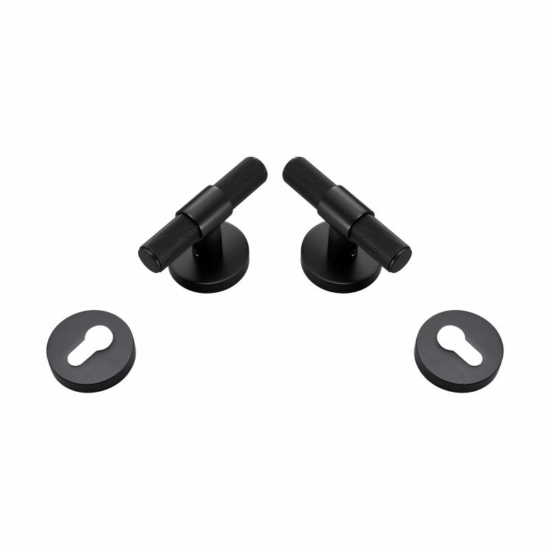 Dooroom Brass Door Lever Set Modern Knurled T-bar Interior Bedroom Bathroom Double Wood Door Lock Set Dummy Knob Hidden Door