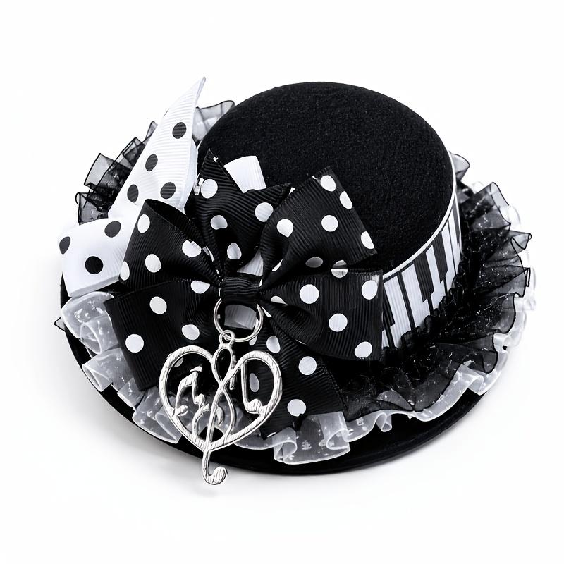 1Pc Black And White Polka Dot Bow Keycap Hair Clip With Music Note Pendant Decoration, Gothic Lolita Style Headpiece, Suitable For Cosplay And Tea 1Pc