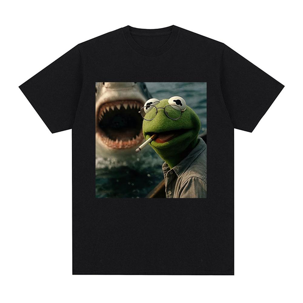 Dark Humor Frog Shark Graphic Funny Meme Tshirt Women Clothing Fashion Tshirts Cotton Casual Short Sleeve T Shirts Streetwear