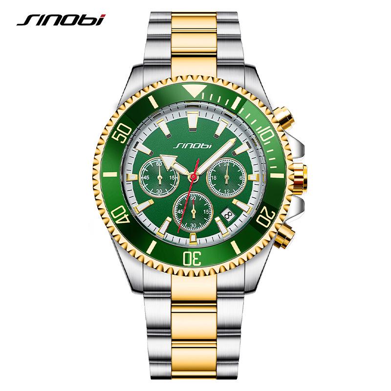 Sinobi Men s Stainless Steel Multi-function Quartz Calendar Watch 9863