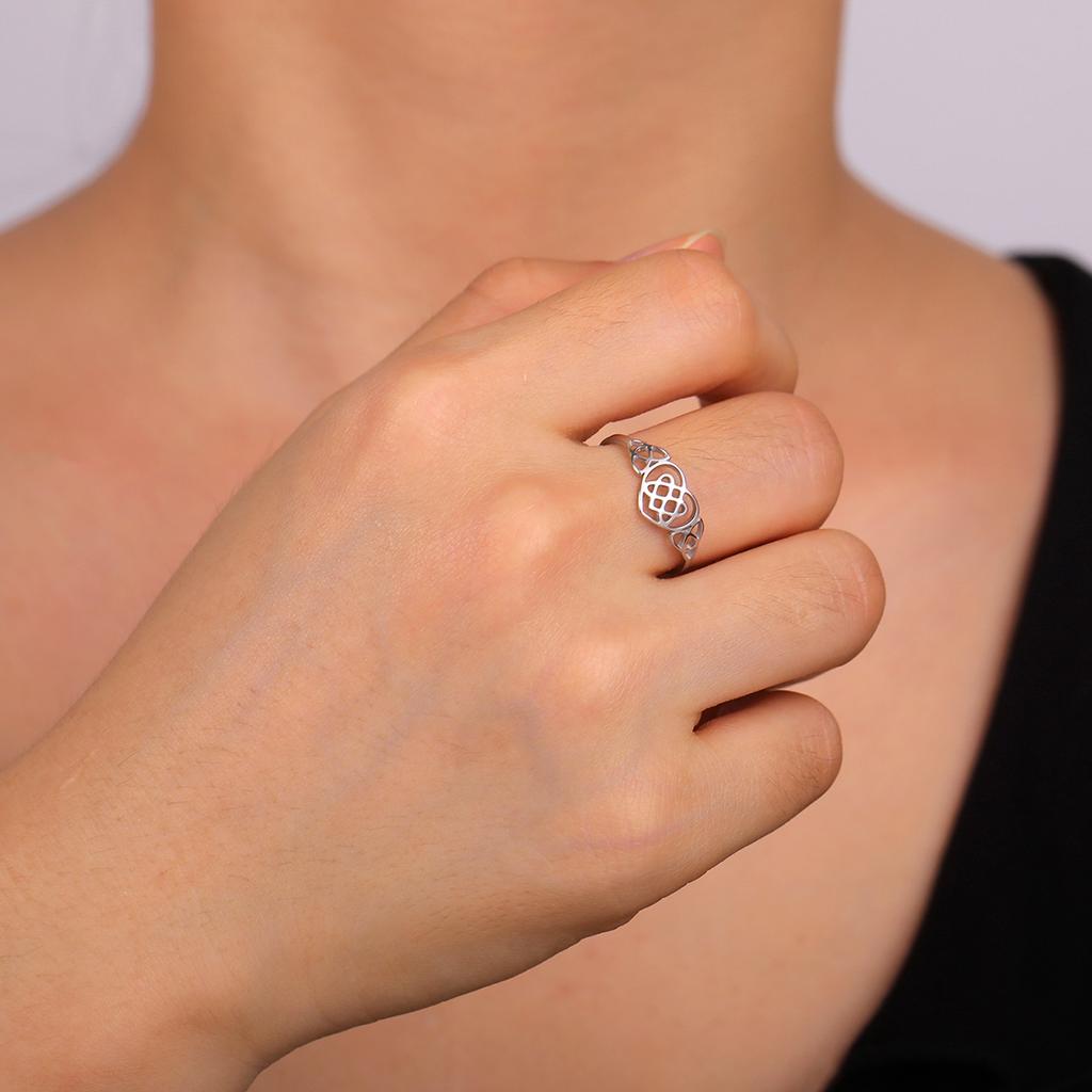 LIKGREAT Classic Hollow Love Heart Celtics Knot Rings Vintage Silver Color Wedding Party Gifts For Women Fashion Amulet Jewelry