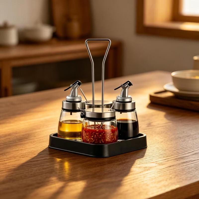 Glass and Stainless Steel Condiment Set