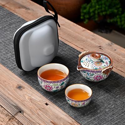 Reise-Teegeschirr im Palaststil, ein Kännchen und zwei Tassen, tragbares Set für den Außenbereich, das gesamte Set aus Ru-Ofen Kuaike-Tasse, Teekanne, Teetasse Geschenk.
