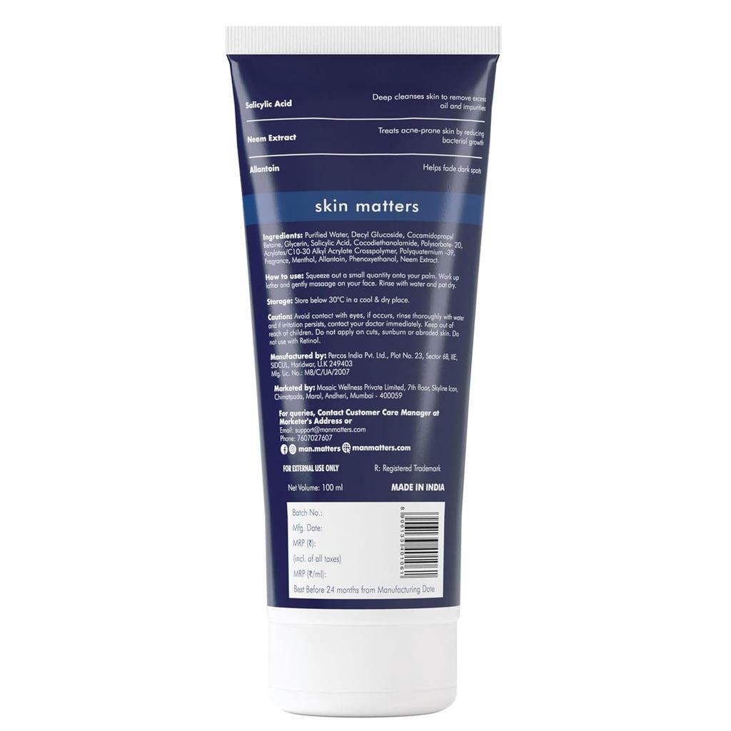 Man Matters Clear 2% Salicylic Acid Face Wash For Men 100 ml Oil Control Pore Cleansing Refreshing Daily Cleanser