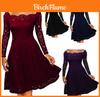 Elegante Abito Donna Vintage in Pizzo Scollo a Barca Formale Matrimonio Cocktail Festa Serale Svasato