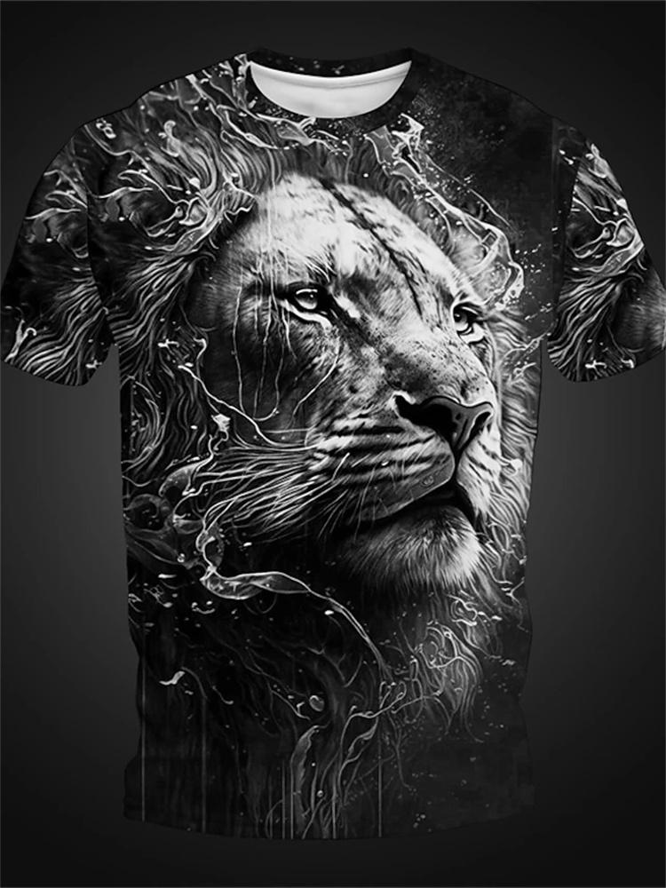 Boutique Men's Vintage T-Shirt Oversized 3D Tiger Print Short-Sleeved Top Men's Fashion Round Neck Sports Short Sleeve 6Xl