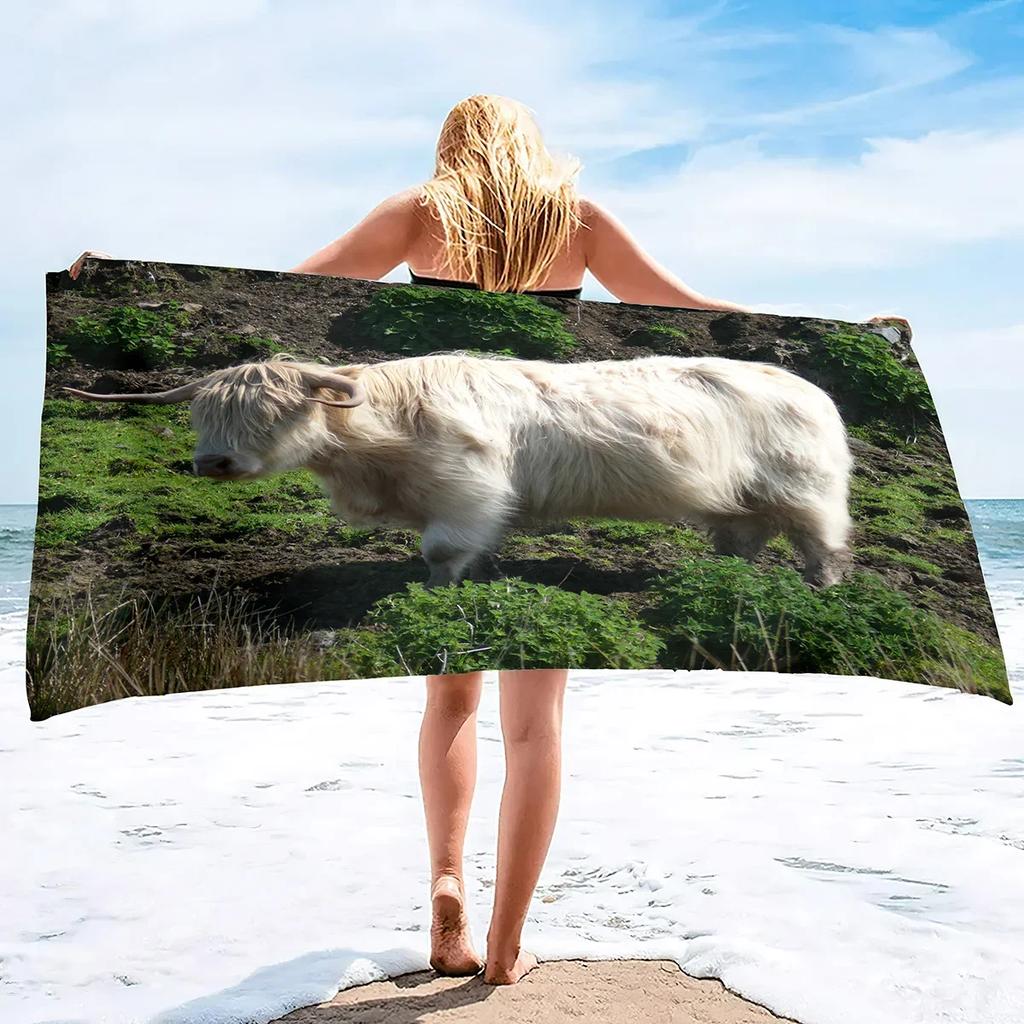 Handtücher Schottische Hochlandkuh Übergröße Sandfreies Strandtuch Schnelltrocknendes Strandtuch Herren Mikrofaser Leichtes Reise-Strandtuch