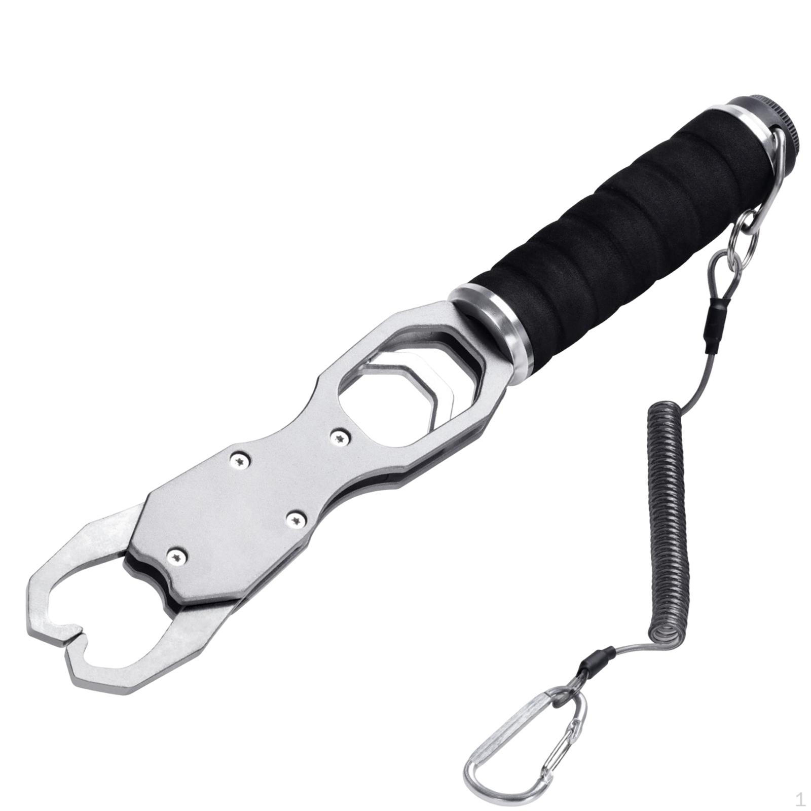 Aluminum Alloy Fish Gripper with Measurement Tool for Anglers Argent