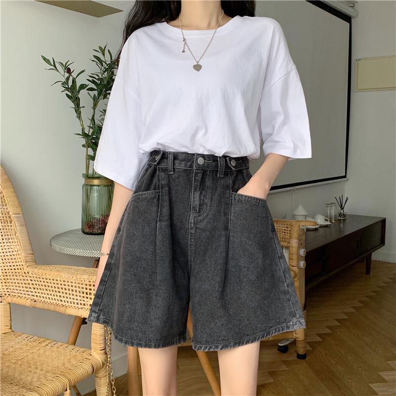 Women s Summer 2025 High-Waisted A-Line Wide Leg Denim Shorts S