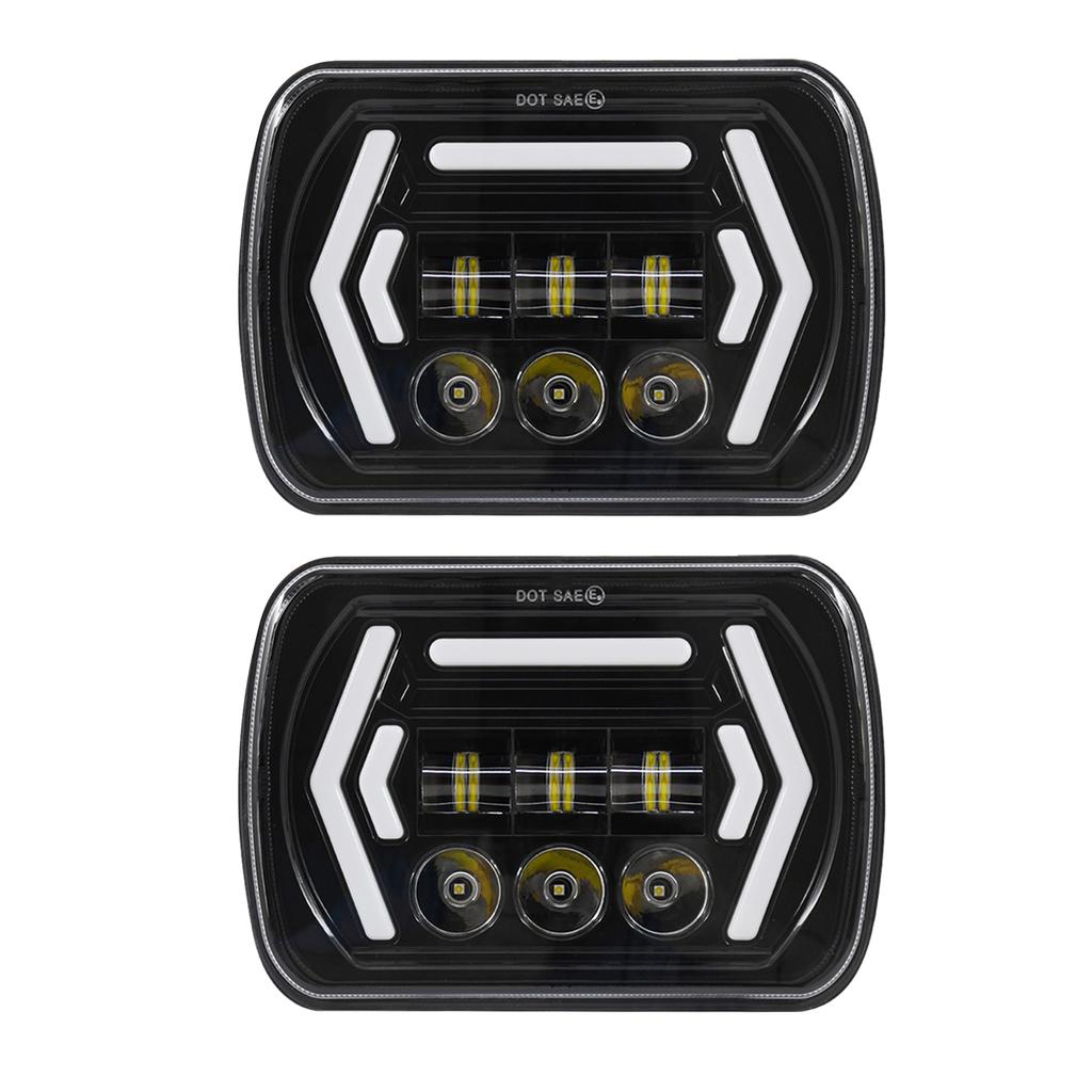 2 Pack 7inch Car LED Headlights 5x7 7x6 Inch Headlamp with White High/Low Beam DRL Amber Turn Signal