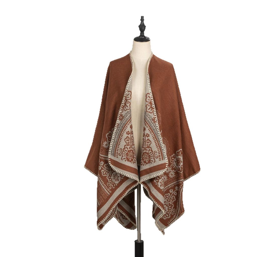 Warm Cold Shawl Cape Women Outdoor Camping Warm Outside Blanket Imitation Cashmere Double-Sided Shawl